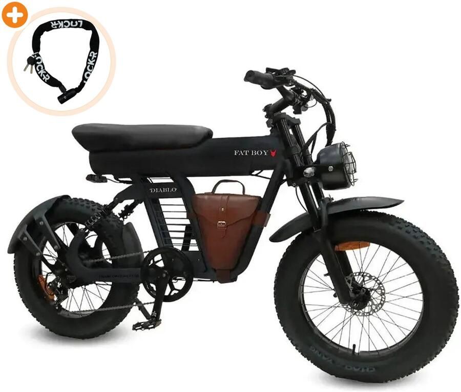 Diablo Fat Boy – Elektrische Fatbike E-Bike – Nieuw Model – Zwart – 250W Motor – Max 25 km u – 7 Versnellingen – Hydraulische Remmen
