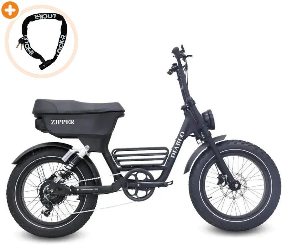 Diablo Zipper Elektrische Fatbike 20 inch 250W motor Actieradius tot 100 km 7 versnellingen Hydraulische schijfrem 720Wh accu Zwart