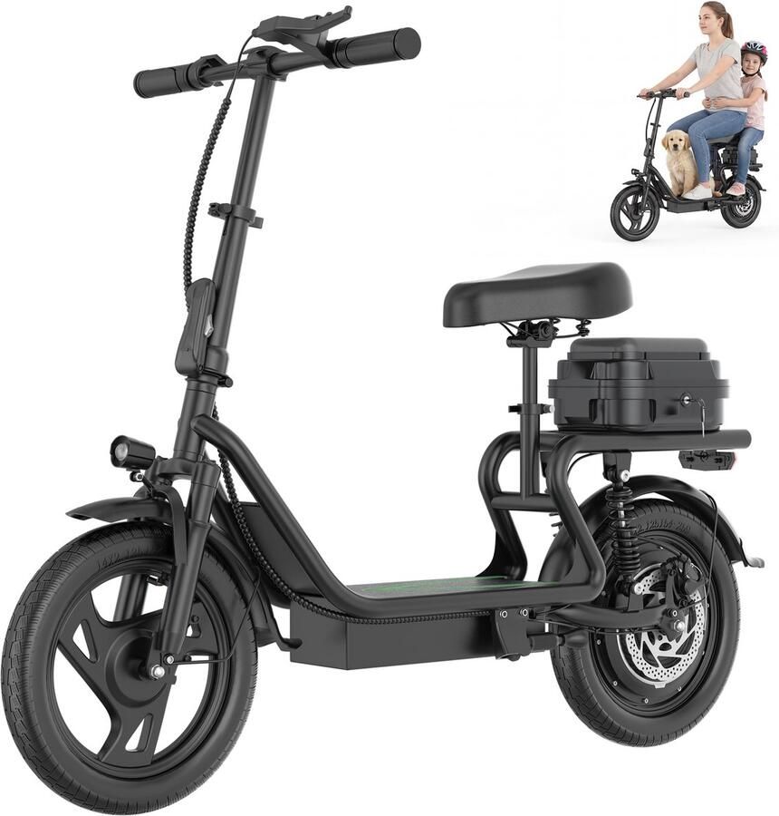 AOVOPRO ESBS XB Elektrische Step met Zadel en Opbergbox – 500W Motor – 48V 10.4Ah Batterij – 14 Inch Luchtbanden – Actieradius tot 30 km – LCD Display