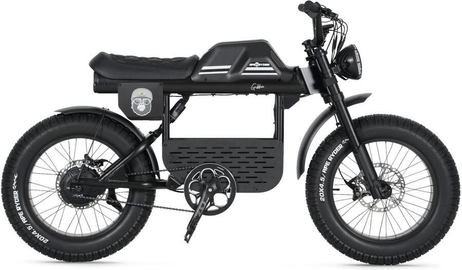 Ape Ryder Gibbon Fatbike Mat Zwart 20x4.5 inch Accu 960Wh (48V 20Ah) 250W Achterwielmotor Hydraulische Rem