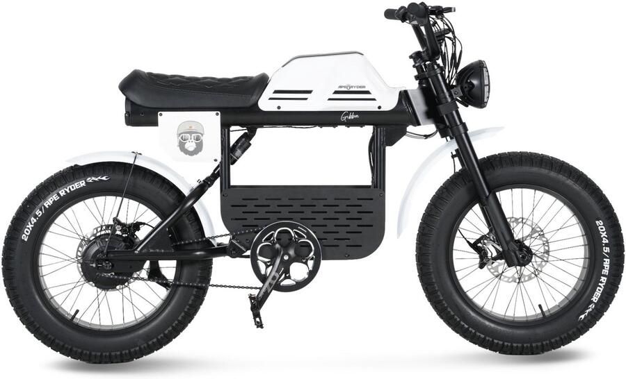Ape Ryder Gibbon Fatbike Wit 20x4.5 inch Accu 960Wh (48V 20Ah) 250W Achterwielmotor Hydraulische Rem