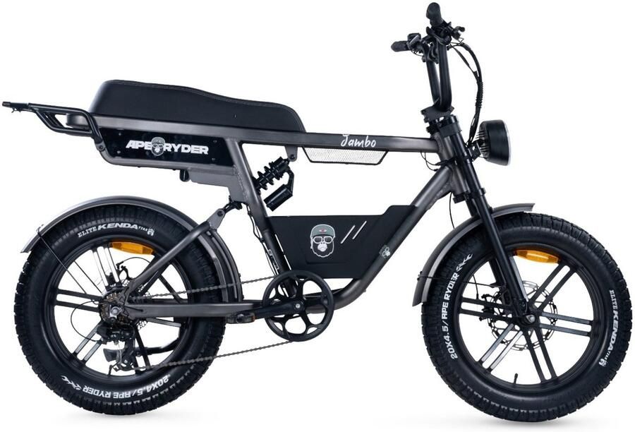 Ape Ryder Jambo Fatbike Antraciet Grijs 20x4.5 inch Accu 374Wh (48V 7.8 Ah) 250W Motor Shi o 7 Versnellingen Mechanische Rem