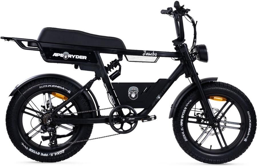 Ape Ryder Jambo Fatbike Mat Zwart 20x4.5 inch Accu 374Wh (48V 7.8 Ah) 250W Motor Shi o 7 Versnellingen Mechanische Rem