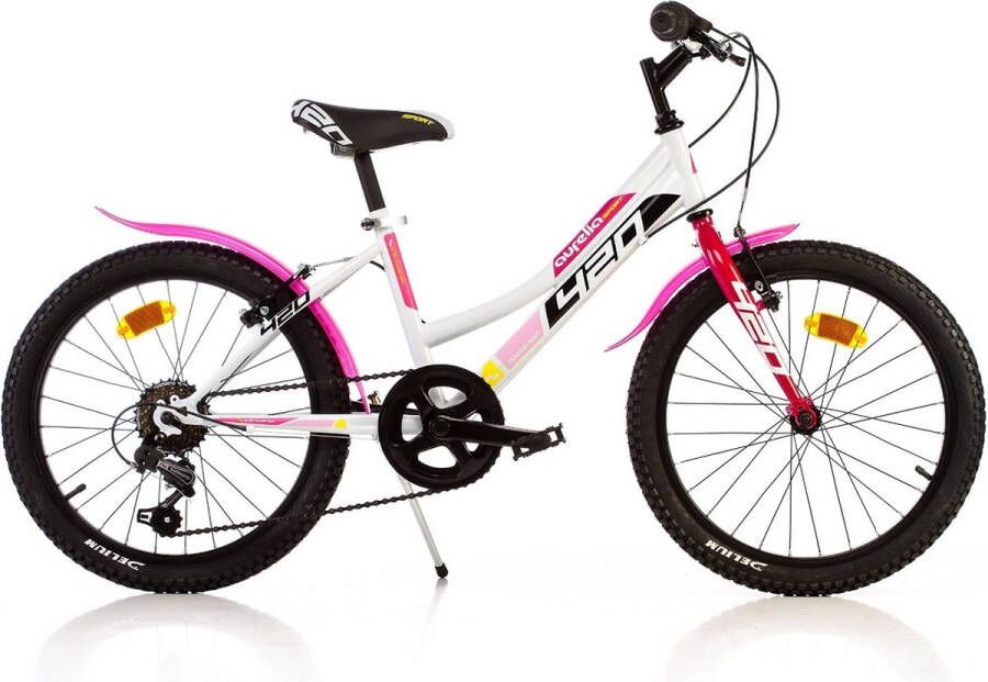 Aurelia 420 Sport Mountainbike MTB voor Meisjes 20 Inch 31 cm 6 Versnellingen V-Brakes Wit