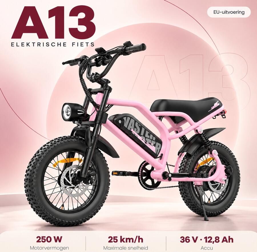 AVDL Elektrische Fiets 16 Inch 250W 36V 12.8Ah (460Wh) LED Display Schijfrem Actieradius 30-50 km Roze