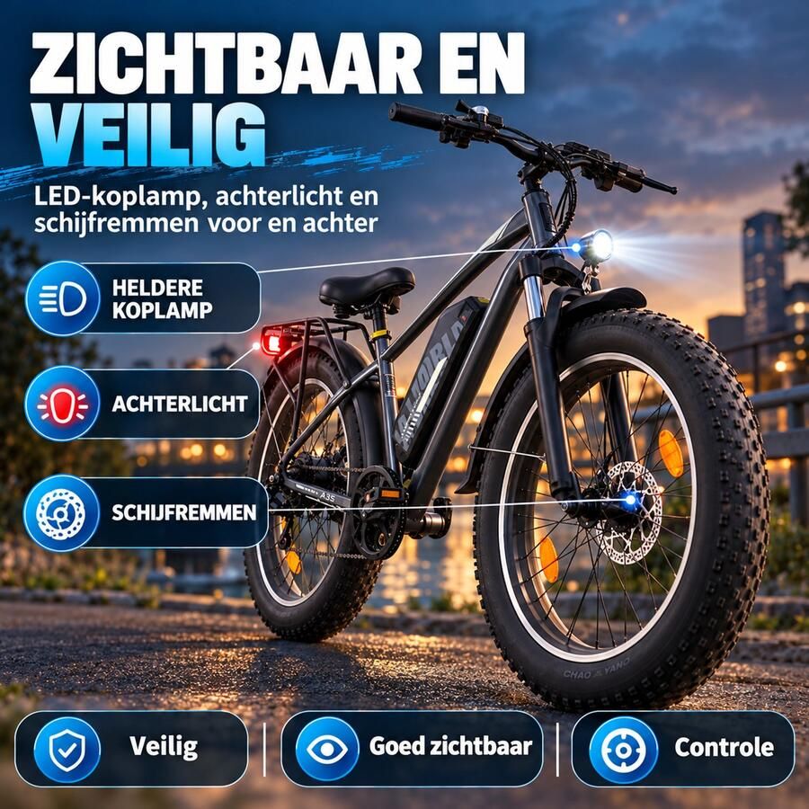 AVDL Elektrische Fiets Fatbike 26 x 4.0 Inch 48V 15.6Ah 250W 50-75 km Actieradius Schijfrem LCD Display Grijs