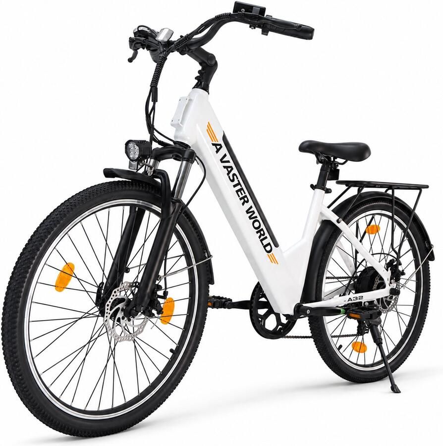 AVDL Elektrische Fiets Stadsfiets 7 Versnellingen 26 Inch 48V 10.4Ah 250W Schijfrem 40-60 km Actieradius LCD Display Wit