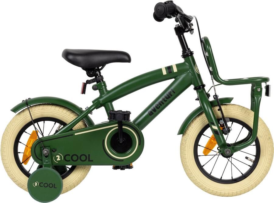 Aventuri 2Cool 3.0 Jongensfiets 12 Inch Kinderfiets voor 2 tot 4 Jaar 90-105 cm Met Zijwieltjes Groen
