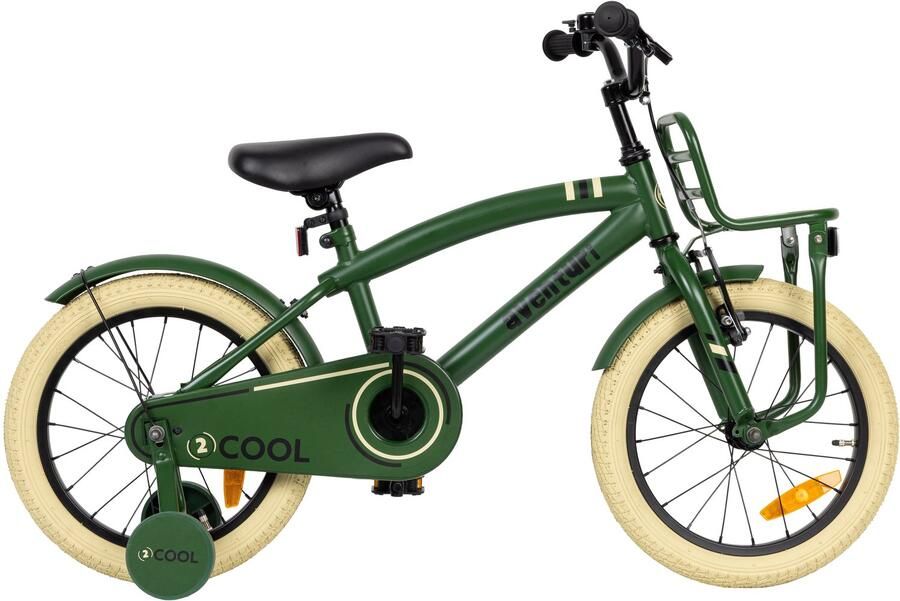 Aventuri 2Cool 3.0 Jongensfiets 16 Inch Kinderfiets voor 4 tot 6 Jaar 100-115 cm Met Zijwieltjes Groen