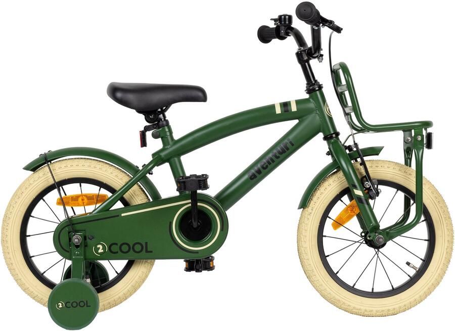 Aventuri AMIGO 2Cool 3.0 Jongensfiets 14 Inch Kinderfiets voor 3 tot 5 Jaar 95-110 cm Met Zijwieltjes Groen