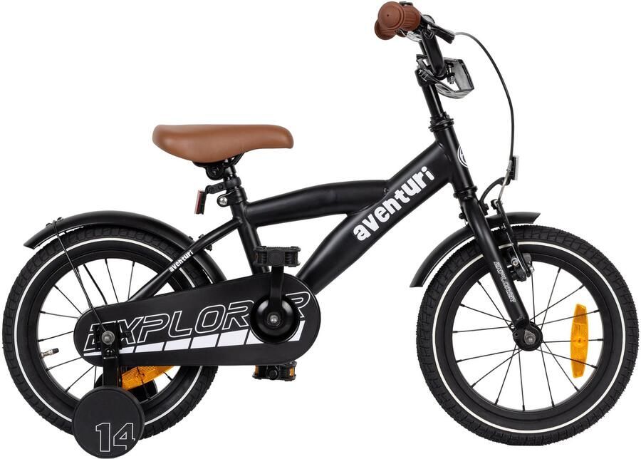 Aventuri Explorer 3.0 Jongensfiets 14 Inch Kinderfiets voor 3 tot 5 Jaar 95-110 cm Met Zijwieltjes Matzwart