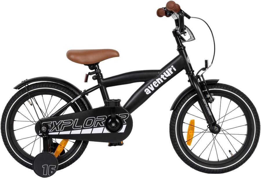 Aventuri Explorer 3.0 Jongensfiets 16 Inch Kinderfiets voor 4 tot 6 Jaar 100-115 cm Met Zijwieltjes Matzwart