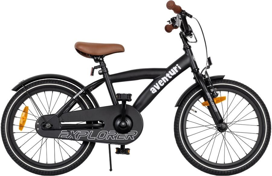 Aventuri Explorer 3.0 Jongensfiets 18 Inch Kinderfiets voor 5 tot 7 Jaar 110-125 cm Met Standaard Matzwart