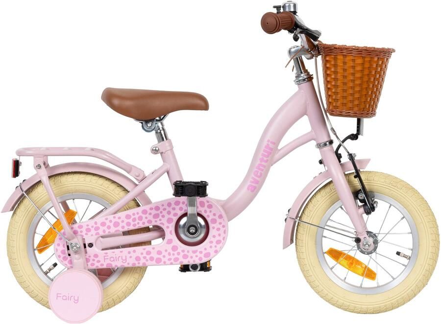 Aventuri Fairy 3.0 Meisjesfiets 12 Inch Kinderfiets voor 2 tot 4 Jaar 90-105 cm Met Zijwieltjes Roze