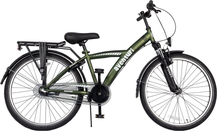 Aventuri Roady 3.0 Jongensfiets 24 Inch Kinderfiets voor 8 tot 12 Jaar 3 Versnellingen Donkergroen