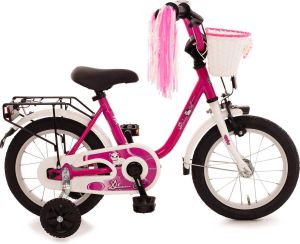 Bachtenkirch Dream Cat kinderfiets 14 inch purper wit met mand en franjes