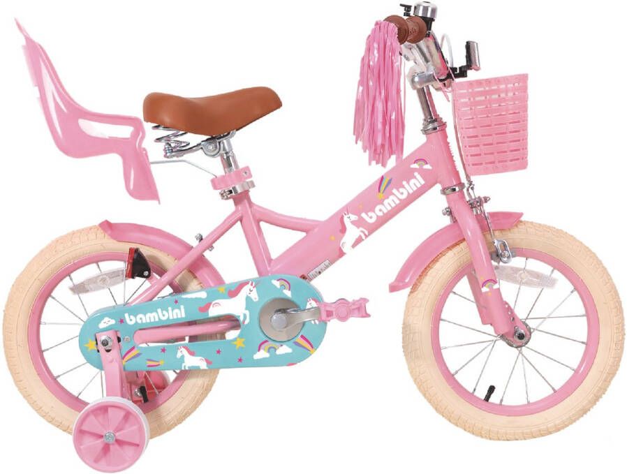 Bambini Kinderfiets Fiets voor meisjes 16 inch Voor kinderen van 3 tot 6 jaar Inclusief opbergbak Met zijwieltjes Roze