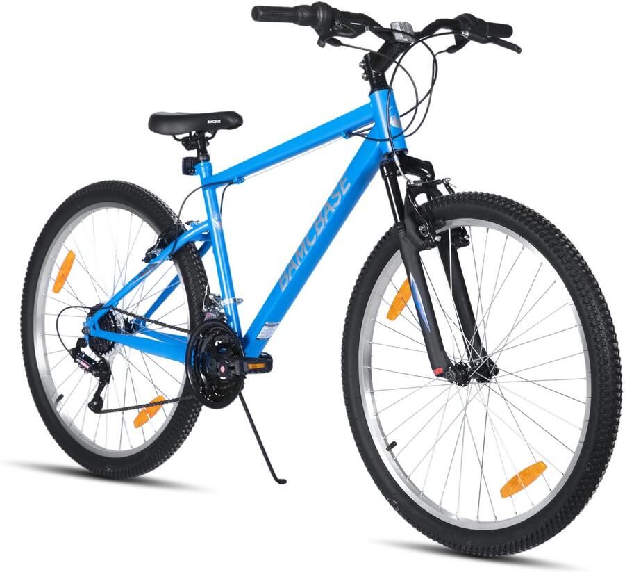 BAMCBASE Agave Voorvering Mountainbike 26 inch Carbonstalen Frame 18 Versnellingen Handrem V-Brake Spatborden Blauw
