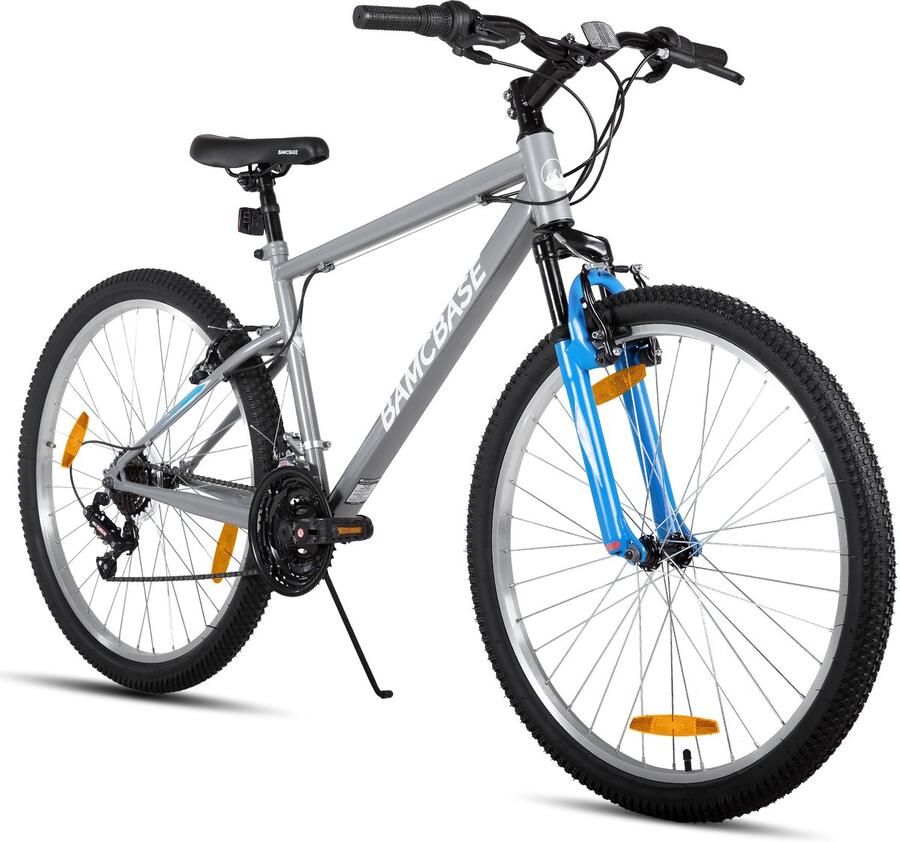 BAMCBASE Agave Voorvering Mountainbike 26 inch Carbonstalen Frame 18 Versnellingen Handrem V-Brake Spatborden Grijs