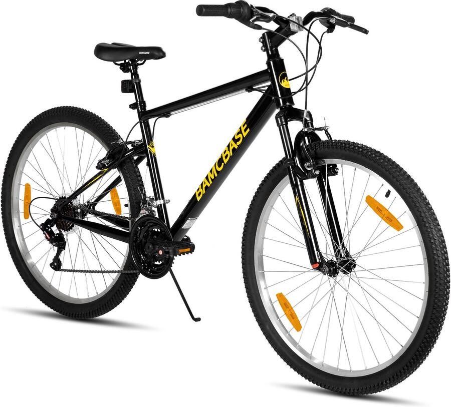 BAMCBASE Agave Voorvering Mountainbike 26 inch Carbonstalen Frame 18 Versnellingen Handrem V-Brake Spatborden Zwart