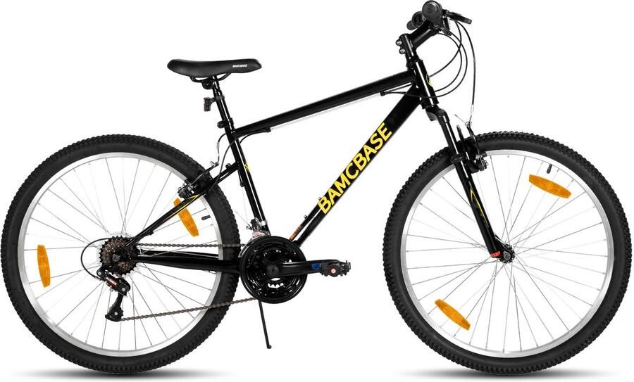 BAMCBASE Agave Voorvering Mountainbike 27.5 inch Carbonstalen Frame 18 Versnellingen Handrem V-Brake Spatborden Zwart