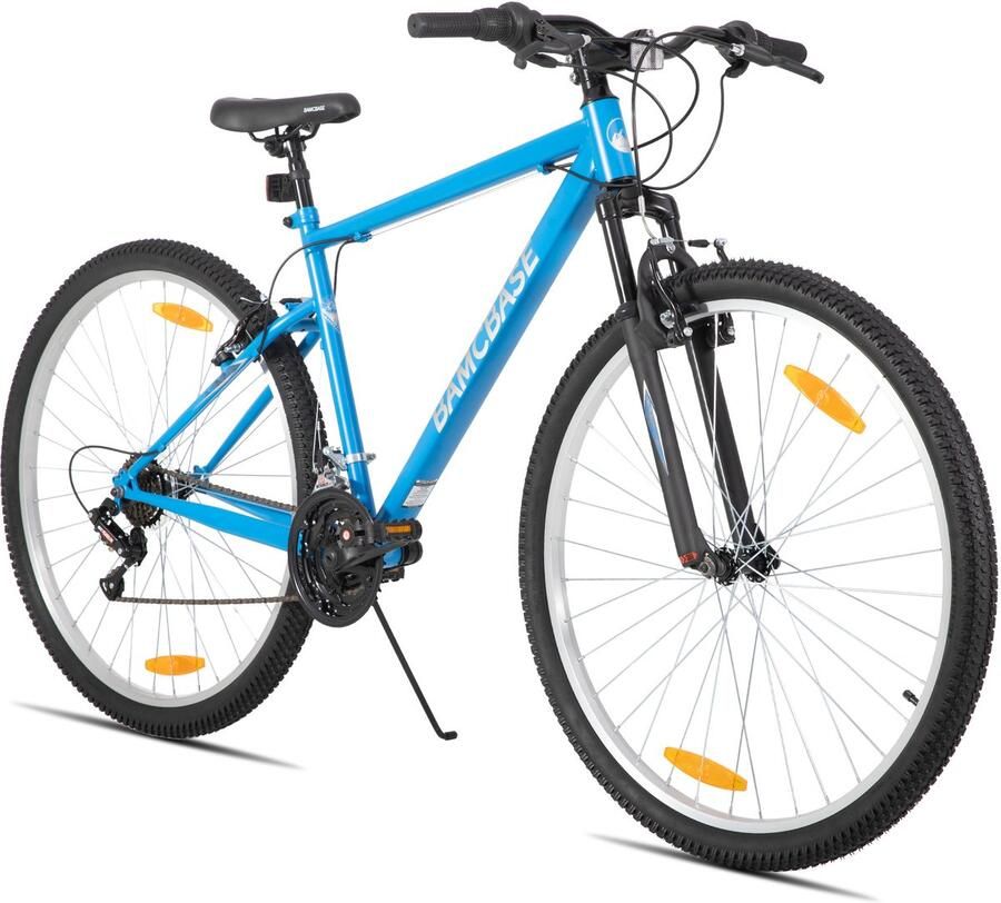 BAMCBASE Agave Voorvering Mountainbike 29 inch Carbonstalen Frame 18 Versnellingen Handrem V-Brake Spatborden Blauw Geschikt voor buitenactiviteiten in de lente