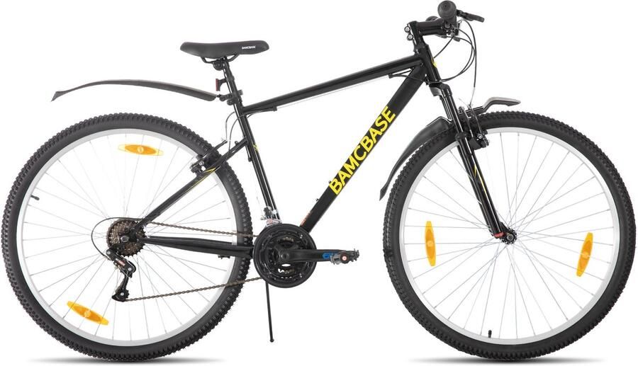 BAMCBASE Agave Voorvering Mountainbike 29 inch Carbonstalen Frame 18 Versnellingen Handrem V-Brake Spatborden Grijs Geschikt voor buitenactiviteiten in de lente