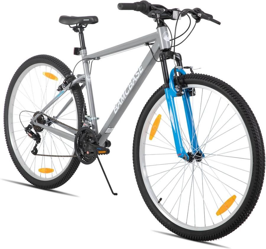 BAMCBASE Agave Voorvering Mountainbike 29 inch Carbonstalen Frame 18 Versnellingen Handrem V-Brake Spatborden Grijs Geschikt voor buitenactiviteiten in de lente