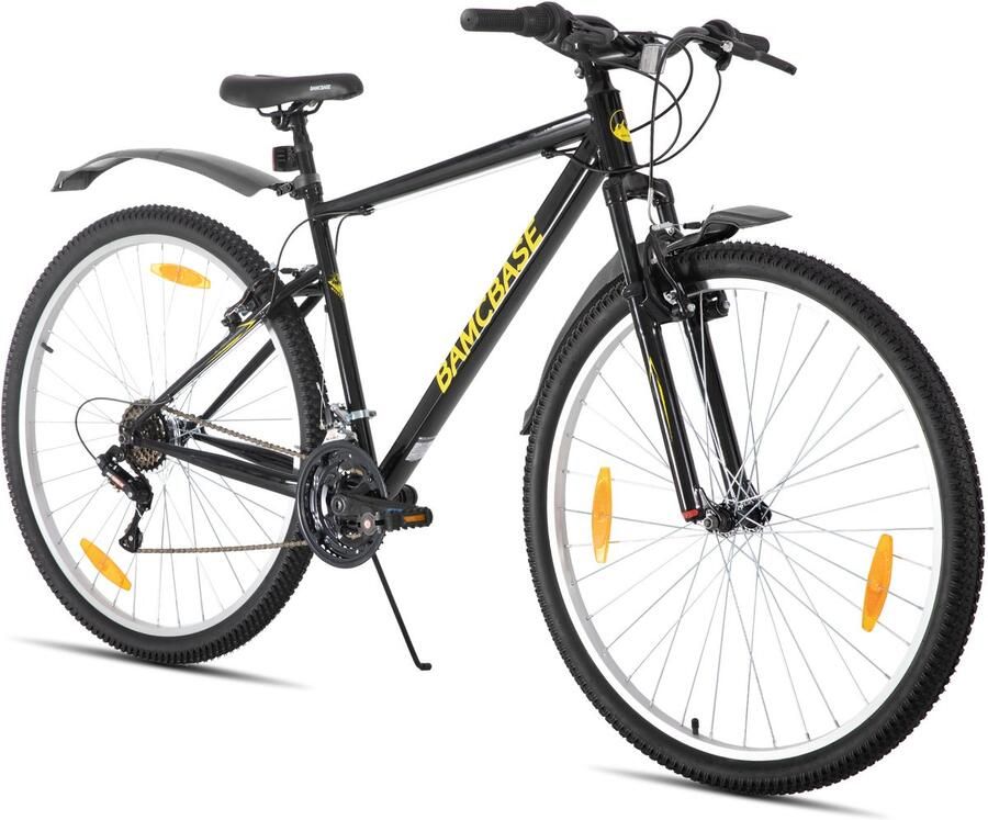BAMCBASE Agave Voorvering Mountainbike 29 inch Carbonstalen Frame 18 Versnellingen Handrem V-Brake Spatborden Grijs Geschikt voor buitenactiviteiten in de lente
