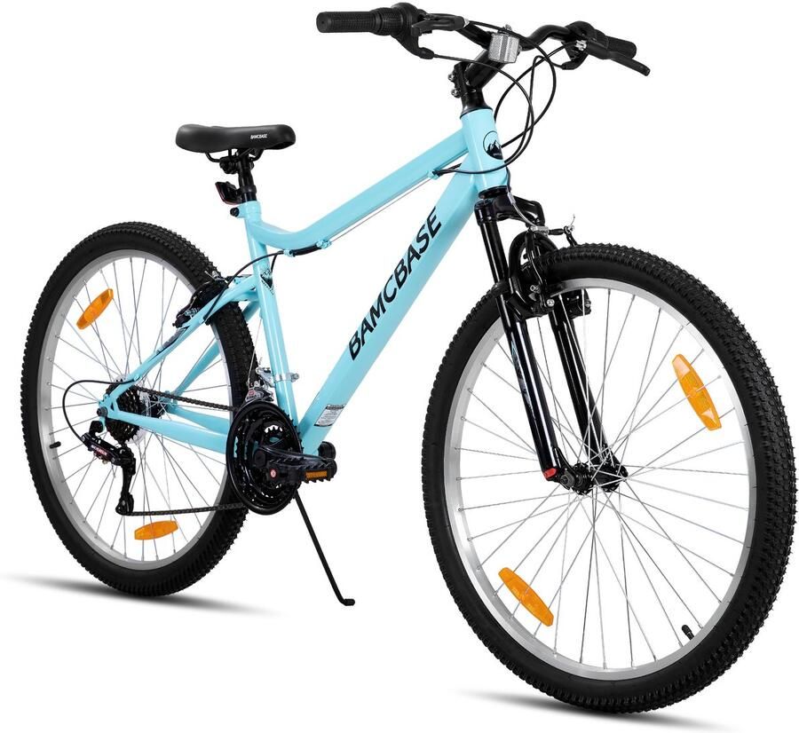 BAMCBASE Lilac Voorvering Mountainbike 26 inch Carbonstalen Frame 18 Versnellingen Handrem V-Brake Spatborden Zwart