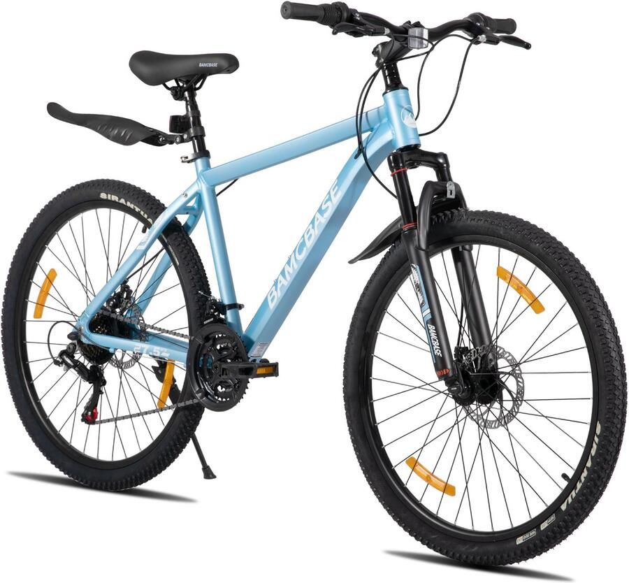 BAMCBASE Sedona voorvering mountainbike 27.5 aluminium frame 21 versnellingen handrem mechanische schijfrem Bell spatborden blauw