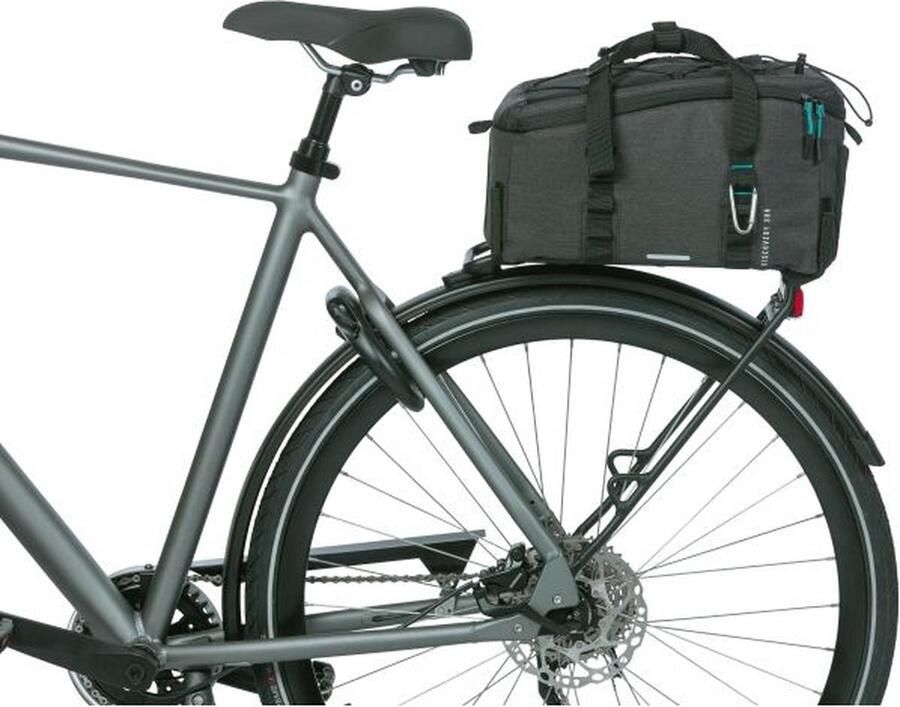 Basil Discovery 365D Bagagedragertas M – 9L – Zwart Mêlée – Waterafstotend – Met Regenhoes & Schouderband – Sportief & Compact – Voor E-bike