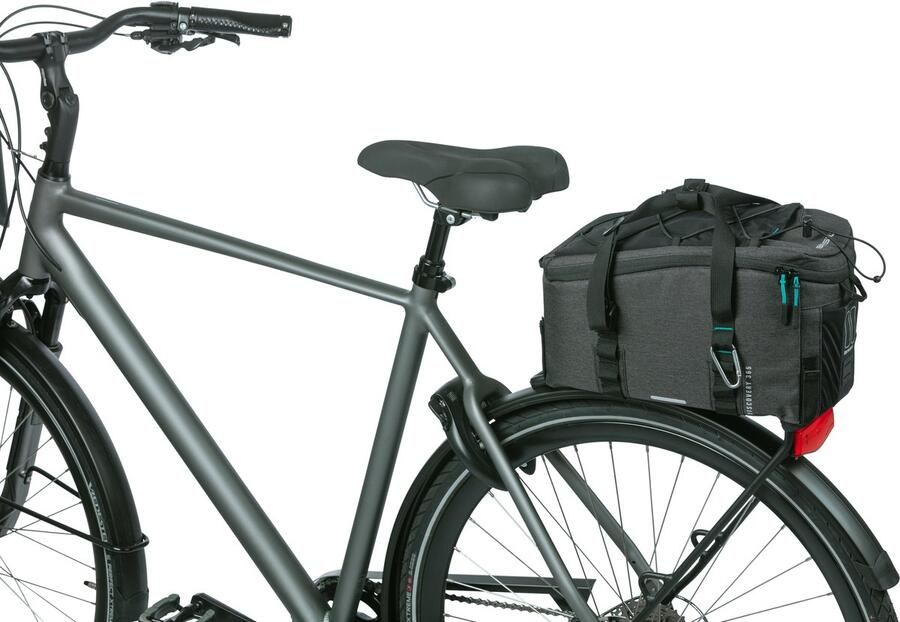Basil Discovery 365D Bagagedragertas M – 9L – Zwart Mêlée – Waterafstotend – Met Regenhoes & Schouderband – Sportief & Compact – Voor E-bike - Foto 2