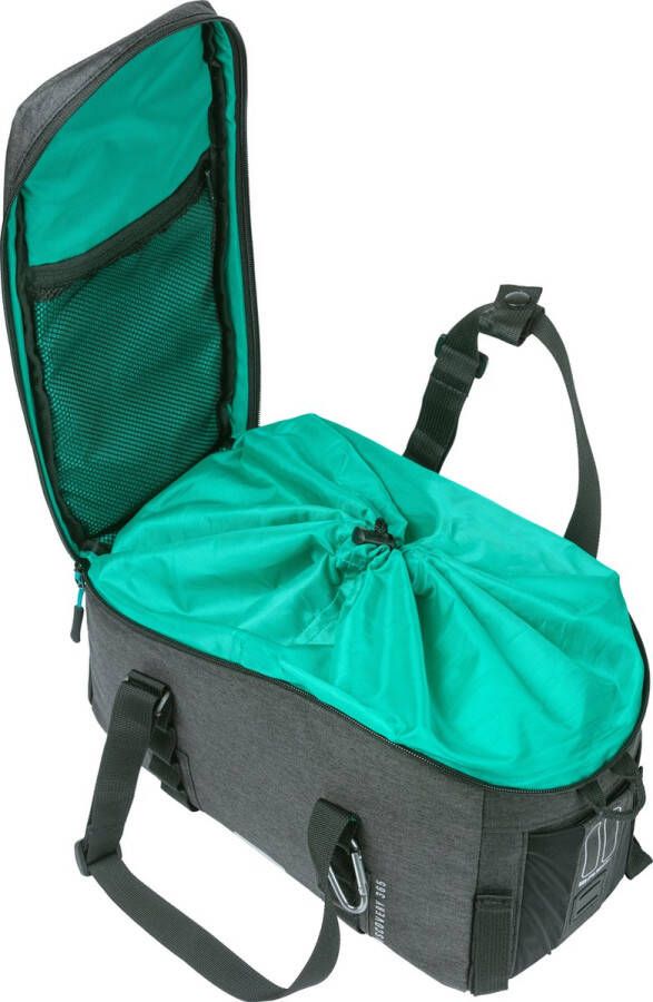 Basil Discovery 365D Bagagedragertas M – 9L – Zwart Mêlée – Waterafstotend – Met Regenhoes & Schouderband – Sportief & Compact – Voor E-bike - Foto 2