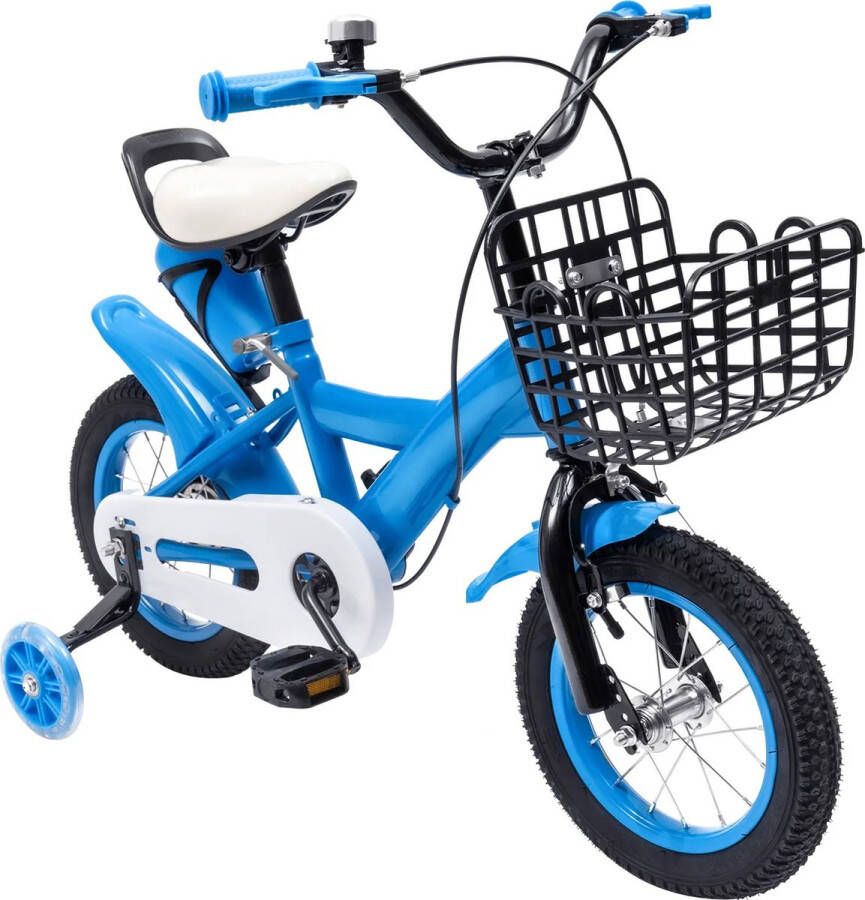 BBV Kinderfiets Kinderfietsen Kinderfiets met zijwieltjes 3 tot 10 jaar 12 inch tot 120cm Met waterfles houder Blauw