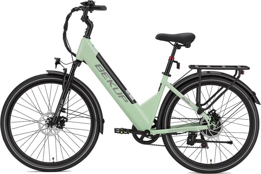 Bekup 26 inch dames elektrische fiets V1 36V 14 5Ah accu 250W achtermotor- 75km ondersteuningsbereik Shimano 7‑versnellingen schijfremmen LCD‑display maximale belasting 125kg voor woon‑ en stadsverkeer