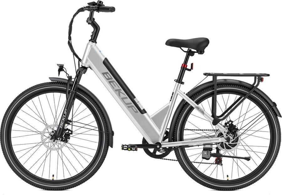 Bekup 26 inch dames elektrische fiets V1- 36V 14 5Ah accu 250W achtermotor 75km ondersteuningsbereik Shimano 7‑versnellingen schijfremmen LCD‑display maximale belasting 125kg voor woon‑ en stadsverkeer - Foto 2