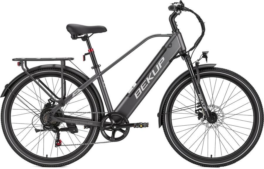 Bekup 26 Inch Heren Elektrische Fiets V2 Hoog‑koolstofstaal Frame 250W Achtermotor 45Nm 36V 14 5Ah Accu Shimano 7‑versnellingen Schijfremmen LCD‑display Trapondersteuning tot 75km