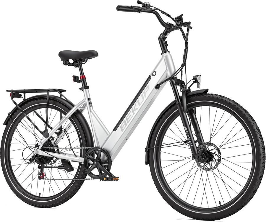 Bekup 28 Robuuste Elektrische Fiets – 36V 14.5Ah 250W 75km Shi o 7– Kristalzilver