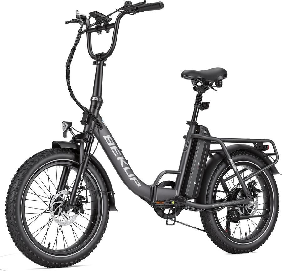 Bekup Elektrische Fiets S3 20 Banden 48V15Ah Accu 250W -Actieradius Tot 75 Km Shi o 7 Versnellingen Mechanische Schijfrem Grijs