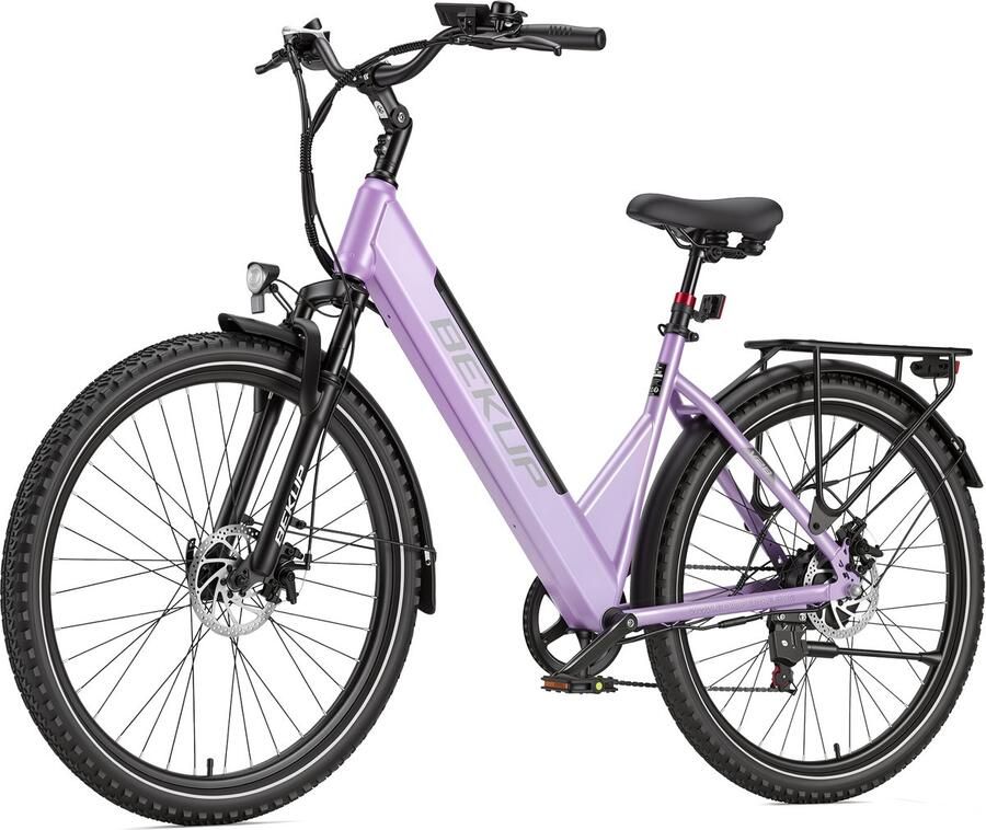 Bekup Elektrische Stadsfiets 28 inch Lage Instap 36V 14.5Ah Uitneembare Accu 75 km Actieradius Shi o 7 Versnellingen Avondroze