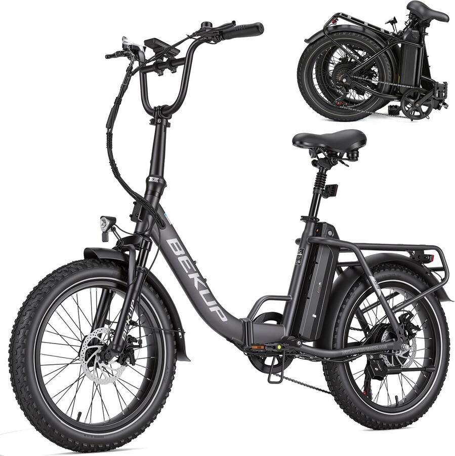 Bekup Elektrische Vouwfiets 20 Inch Brede Banden 48V 15Ah Uitneembare Accu 250W 60Nm 25 km u Shi o 7 Versnellingen Grijs