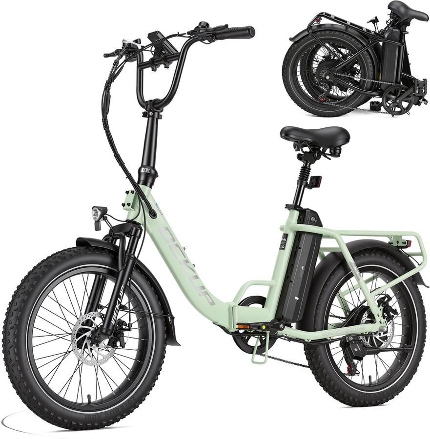Bekup Elektrische Vouwfiets 20 Inch E-bike voor Volwassenen 720Wh Accu Tot 75 km Bereik 60Nm Shi o 7 Versnellingen Lage Instap Groen