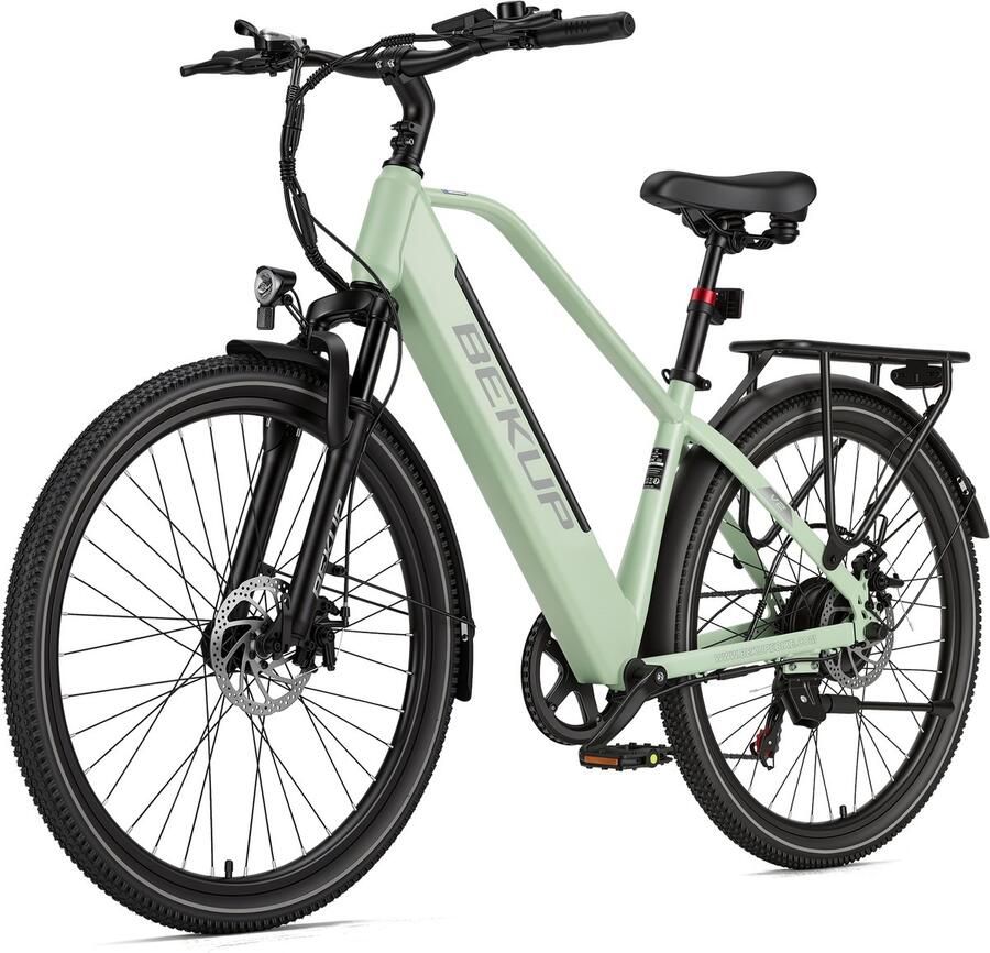 Bekup V2 Elektrische stadsfiets 26 inch Hoge instap frame Krachtige 250W achterwielmotor 45Nm ondersteuning Lange afstand accu Shi o 7-speed LCD-display Comfortabel dagelijks gebruik Pistachegroen
