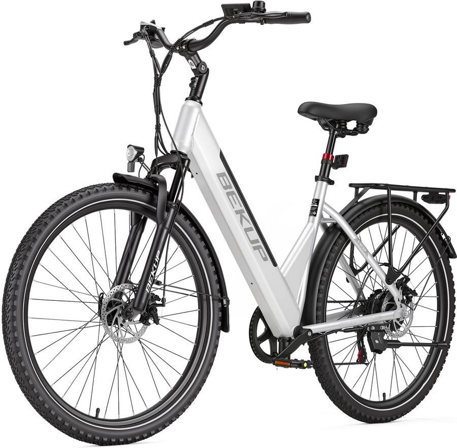 Bekup V28 Elektrische Fiets 28 Banden 250W 36V 14.5Ah Accu Actieradius Tot 75 Km Shi o 7 Versnellingen Zilver