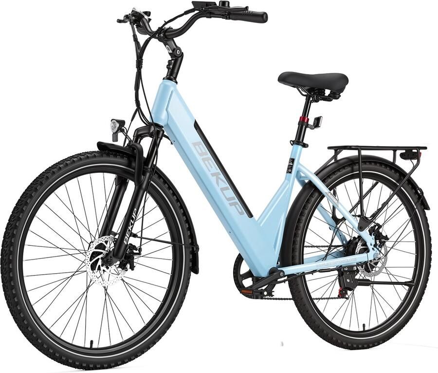 Bekup Elektrische Fiets 28 inch 250W Achterwielmotor 45Nm Koppel 75 km Actieradius Lage Instap Stadsfiets Gletsjerblauw