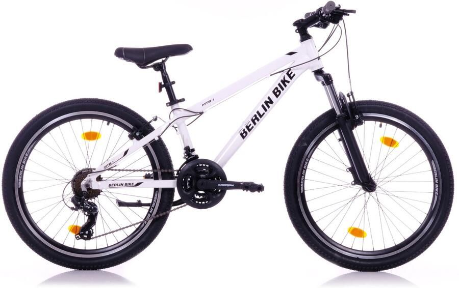 Berlin Bike Jongensfiets 24 inch Mountainbike Kind 8-12 Jaar 21 Versnellingen -Aluminium Spatborden – Wit