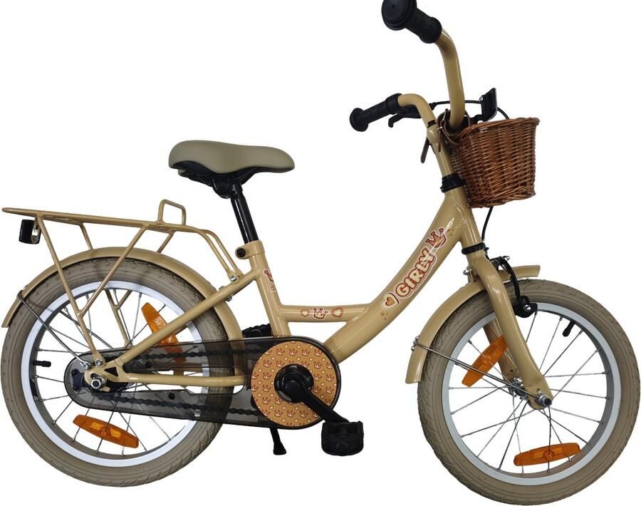 BIKEFUN KIDS Kinderfiets Bikefun Girly 16 inch met mandje en remnaaf Goud