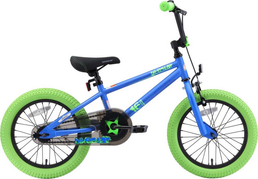 Bikestar 16 inch BMX kinderfiets blauw groen