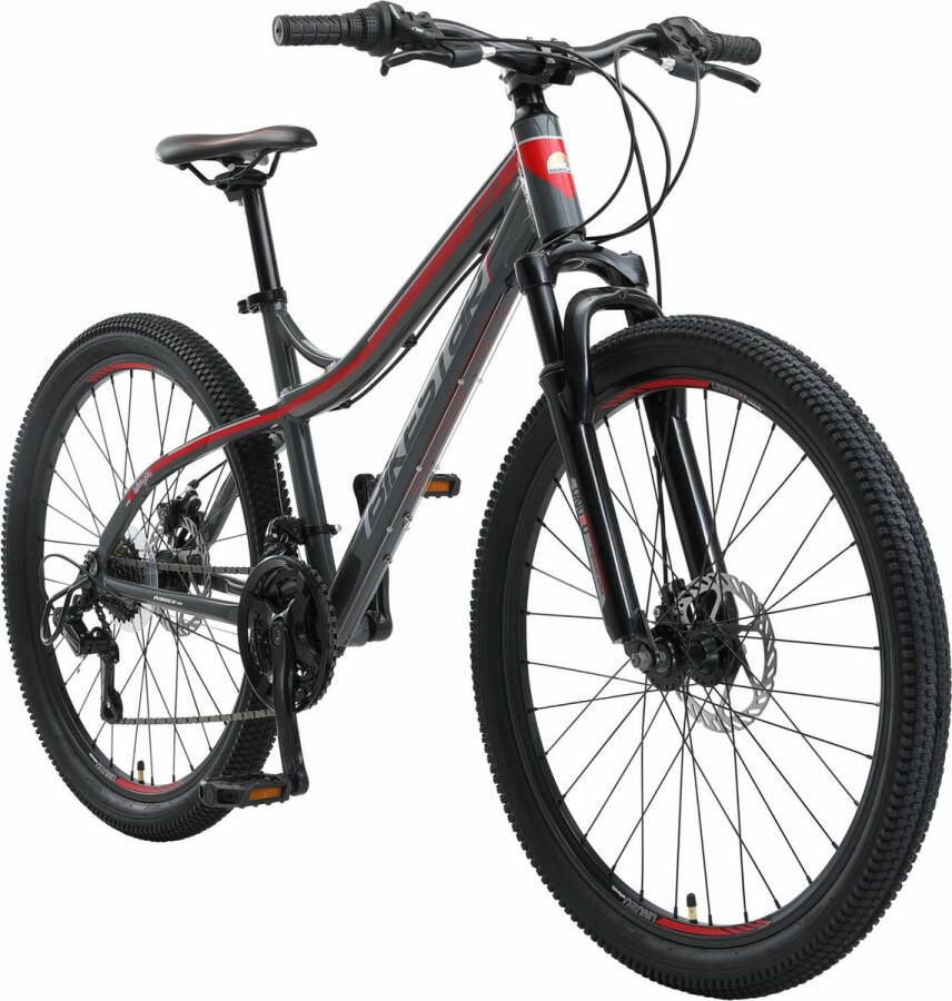 Bikestar 26 inch hardtail Alu MTB 21 speed grijs rood